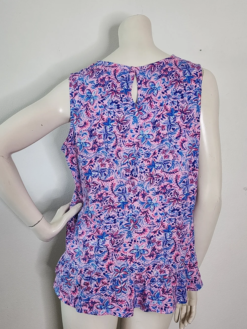 Stella Parker Sleeveless Peplum Top Women's XL Pink Floral - Picture 2 of 7